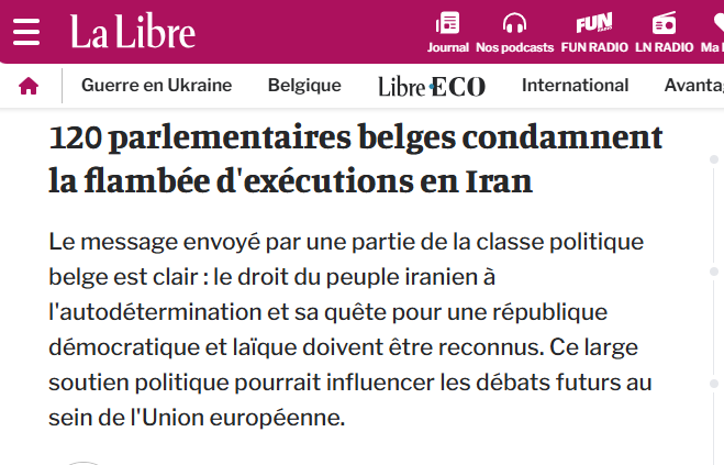 La Libre – 120 legisladores belgas condenan el aumento de ejecuciones en Irán y piden un cambio de política de la UE